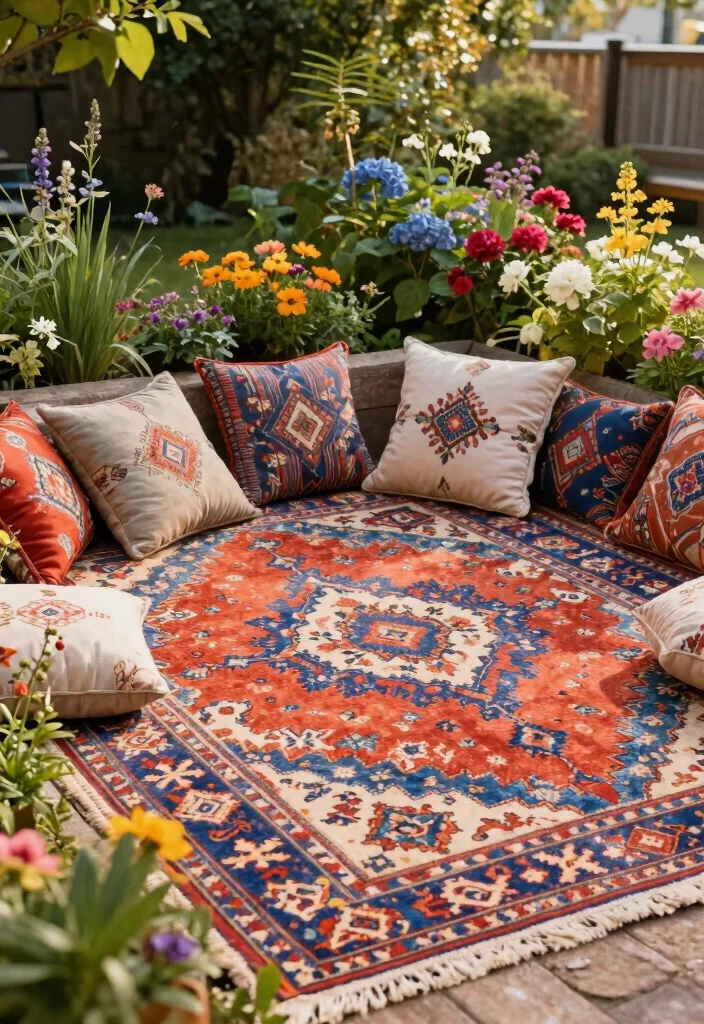 14 Small Backyard Ideas That Make Limited Space Feel Bigger 6. Outdoor Rugs 0