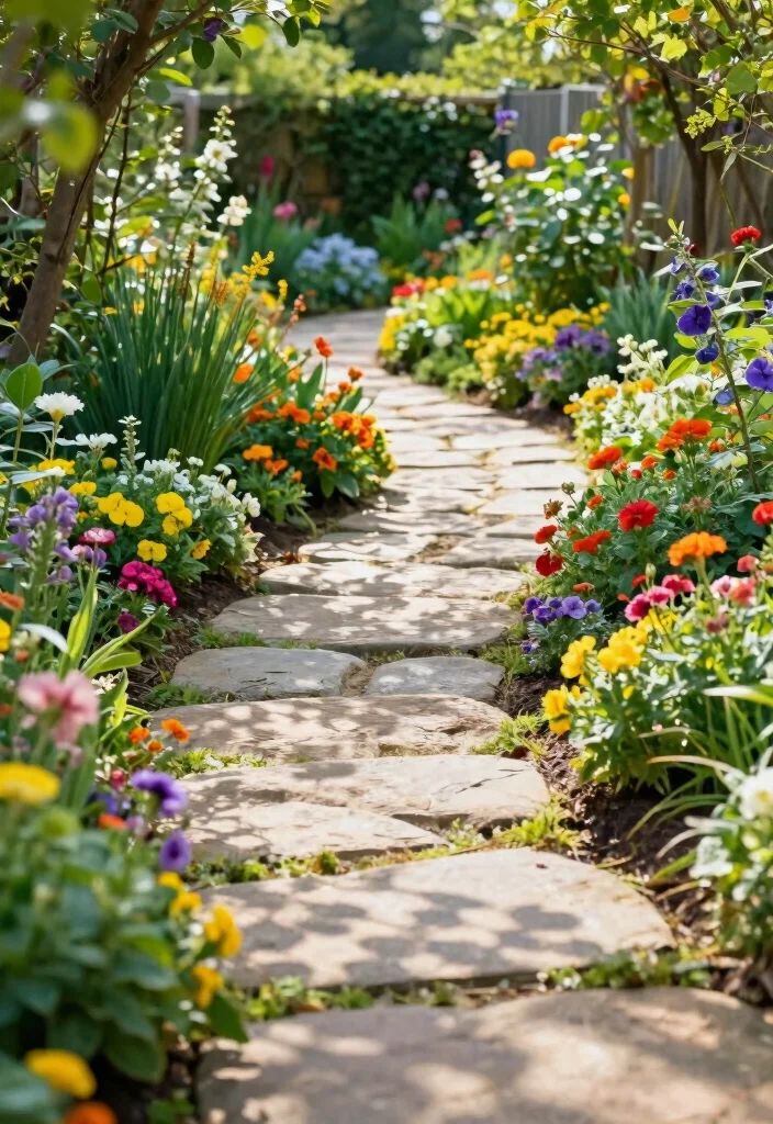 14 Small Backyard Ideas That Make Limited Space Feel Bigger 8. Colorful Borders and Pathways 0