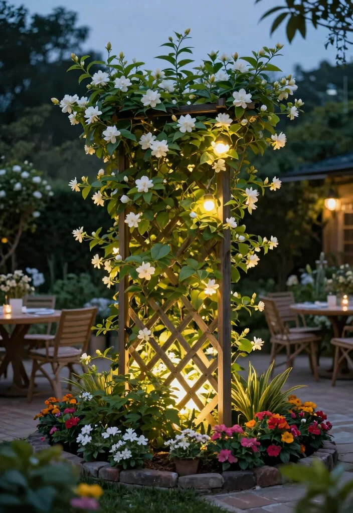 14 Trellis Garden Ideas to Keep Plants Organized and Upright 13. Trellis with Lighting Accents 0