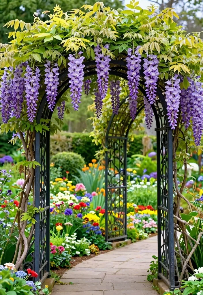 14 Trellis Garden Ideas to Keep Plants Organized and Upright 2. Elegant Metal Arch Trellis 0