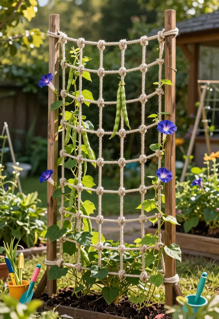 14 Trellis Garden Ideas to Keep Plants Organized and Upright 7. DIY Rope Trellis 0