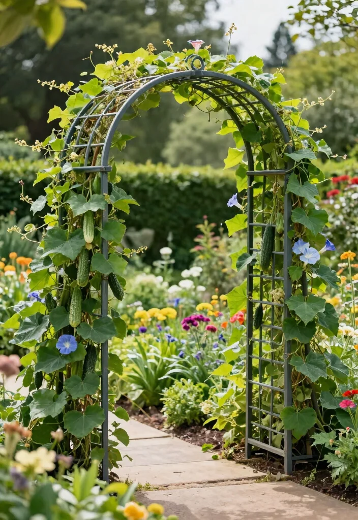14 Vegetable Garden Trellis Ideas for Higher Yields 2. Elegant Metal Arch Trellis 0