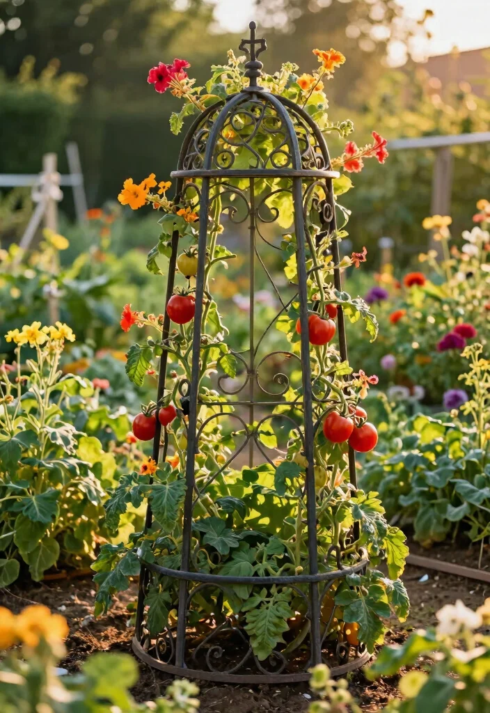 14 Vegetable Garden Trellis Ideas for Higher Yields 7. Decorative Iron Trellis 0
