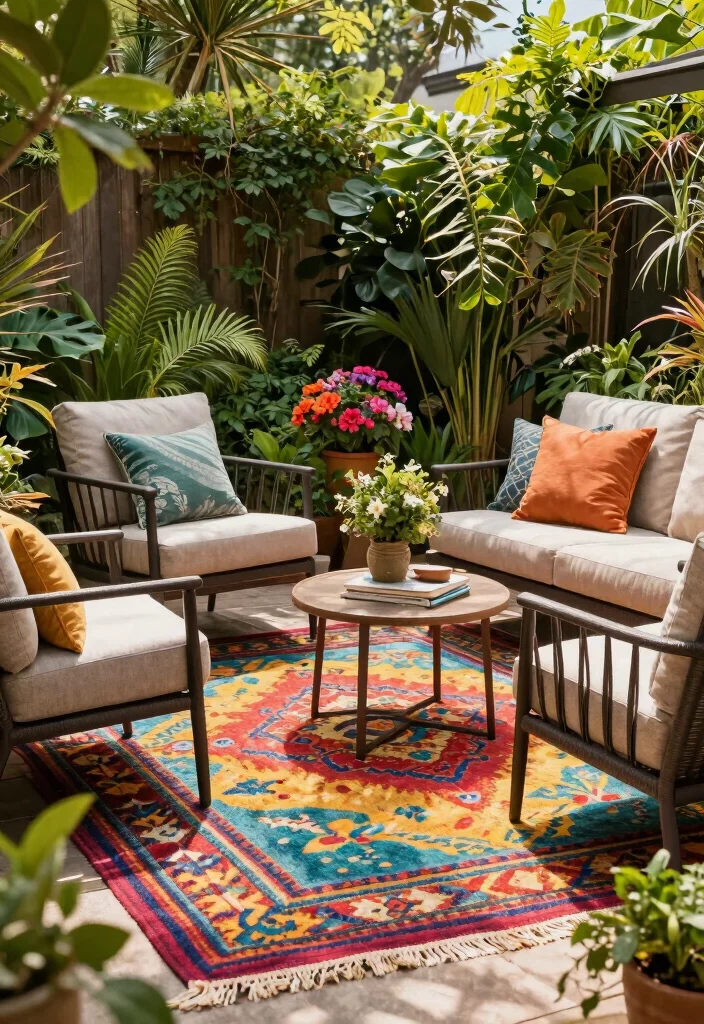 16 Backyard Ideas for Stylish and Functional Outdoor Living 16. Outdoor Rugs Soft Touches 0