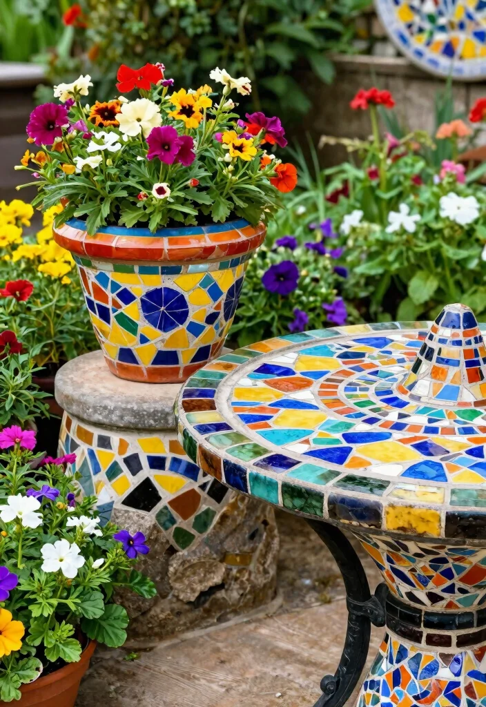 16 Backyard Ideas on a Budget That Still Look High End 13. Mosaic Garden Decor 0
