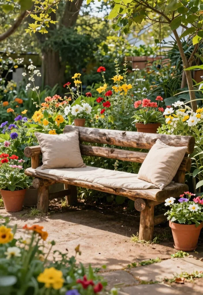 16 Backyard Ideas on a Budget That Still Look High End 14. Garden Bench from Logs 0