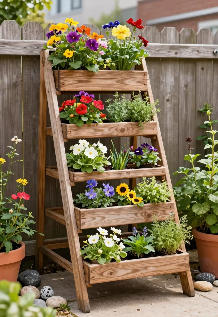 16 Trellis Ideas for Vertical Gardens That Save Space and Look Great 11. Tiered Plant Ladder 0