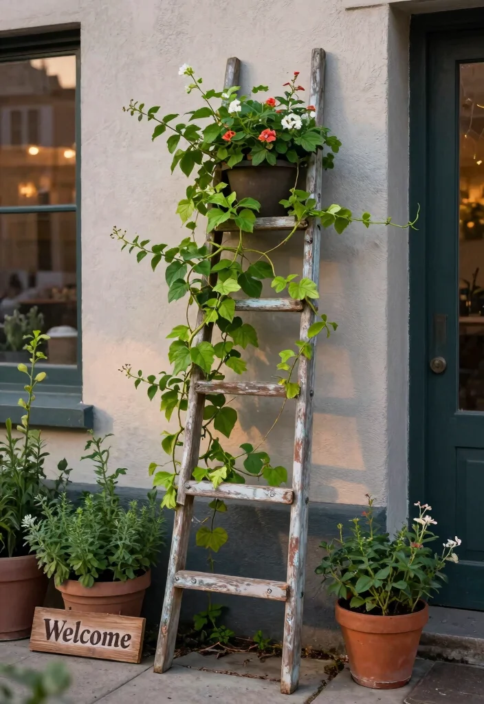16 Trellis Ideas for Vertical Gardens That Save Space and Look Great 7. Repurposed Ladder Trellis 0