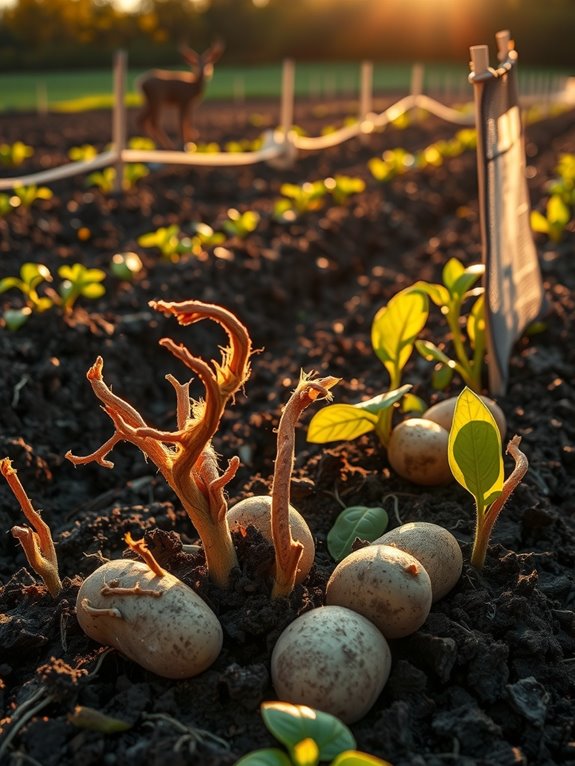 deer damaged potatoes recover with barriers
