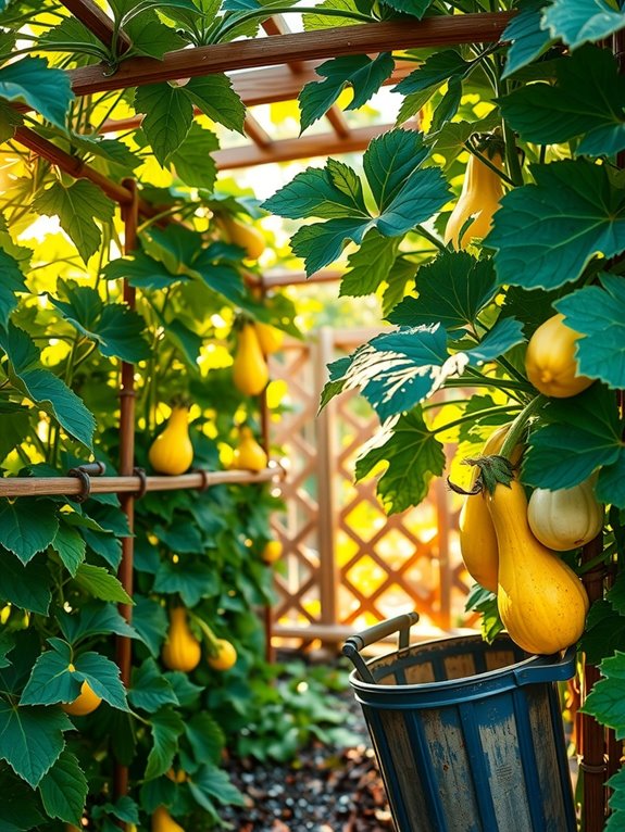 harvest trellised squash before frost