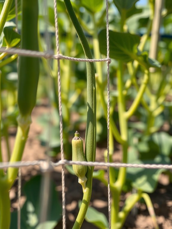 install stakes early for tall okra safety