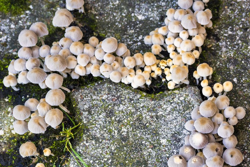 mushrooms sprouting in raised bed