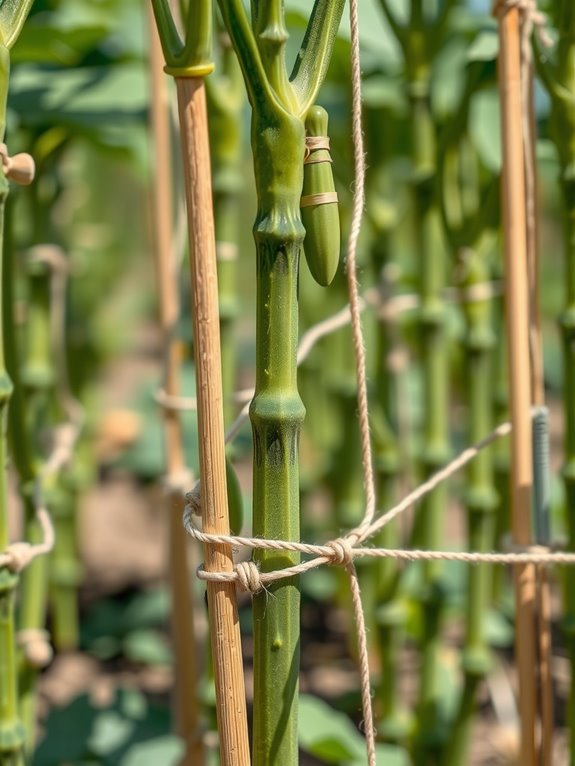 regularly adjust okra ties upward