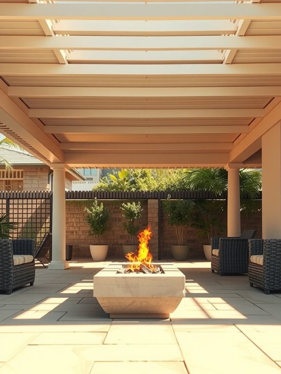 seven foot clearance from fire pit to roof