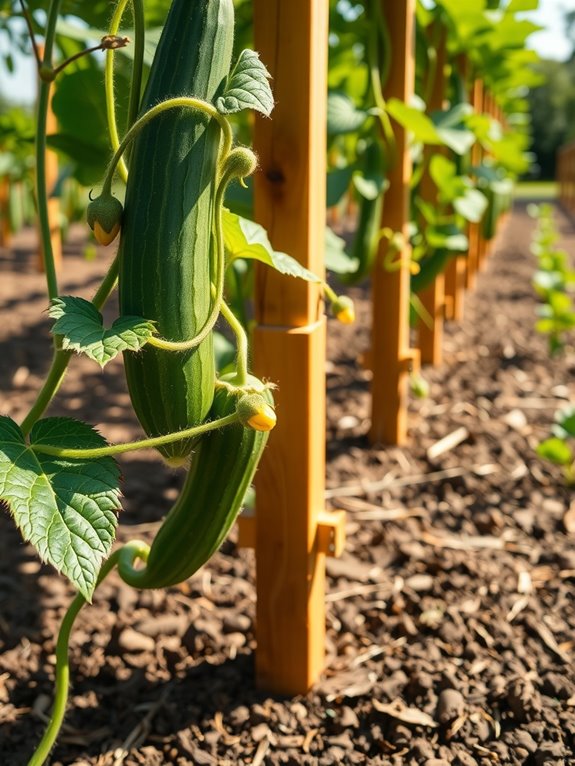 trellised cucumbers stay clean harvests