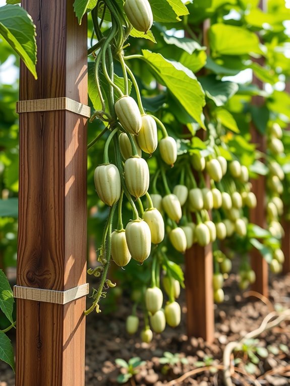 vertical cucumber trellis yields higher