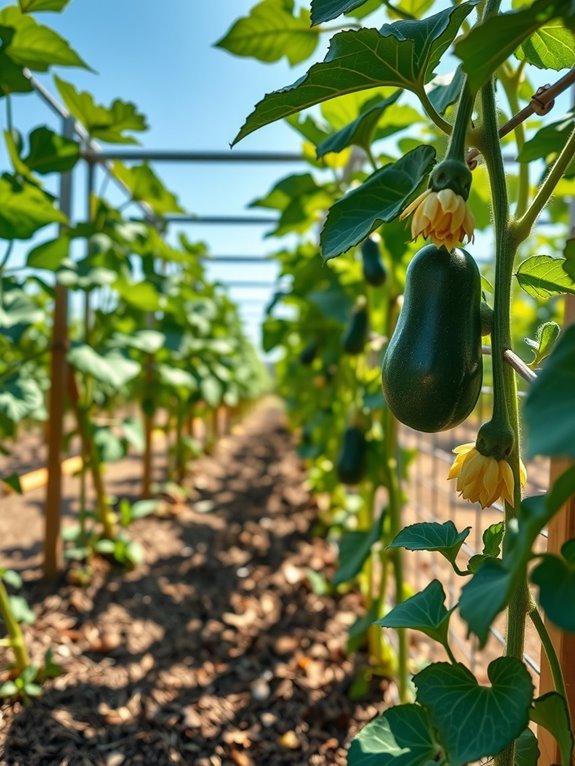 vertical trellis boosts zucchini health yields
