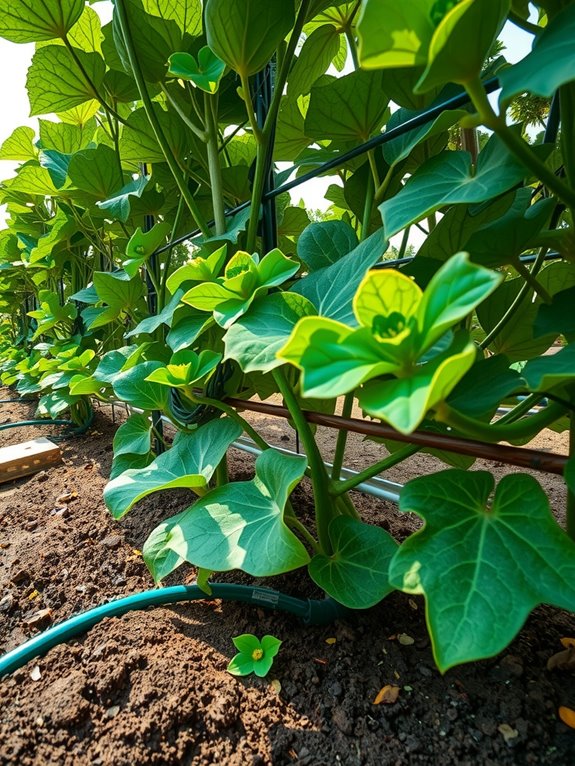 water at soil level with drip irrigation