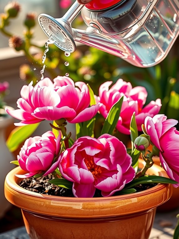 water potted peonies daily in heat