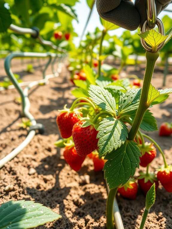 watering fertilizing trellised strawberries regularly