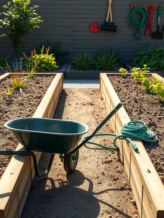 wheelbarrow clearance and hose maneuvering space